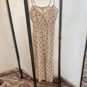 LOFT Cream and Black Patterned Jumpsuit